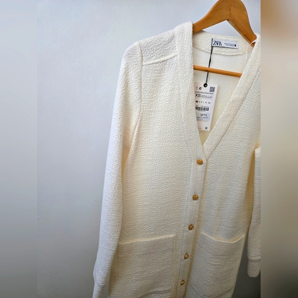 Zara White Tweed Sweater Long sleeve Dress - Picture 4 of 7